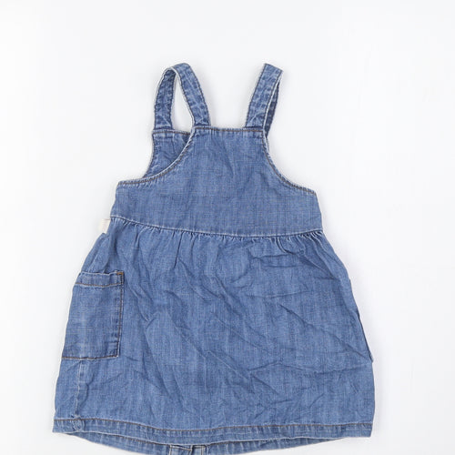 Marks and Spencer Girls Blue 100% Cotton A-Line Size 9-12 Months Square Neck Buckle - Winnie The Pooh