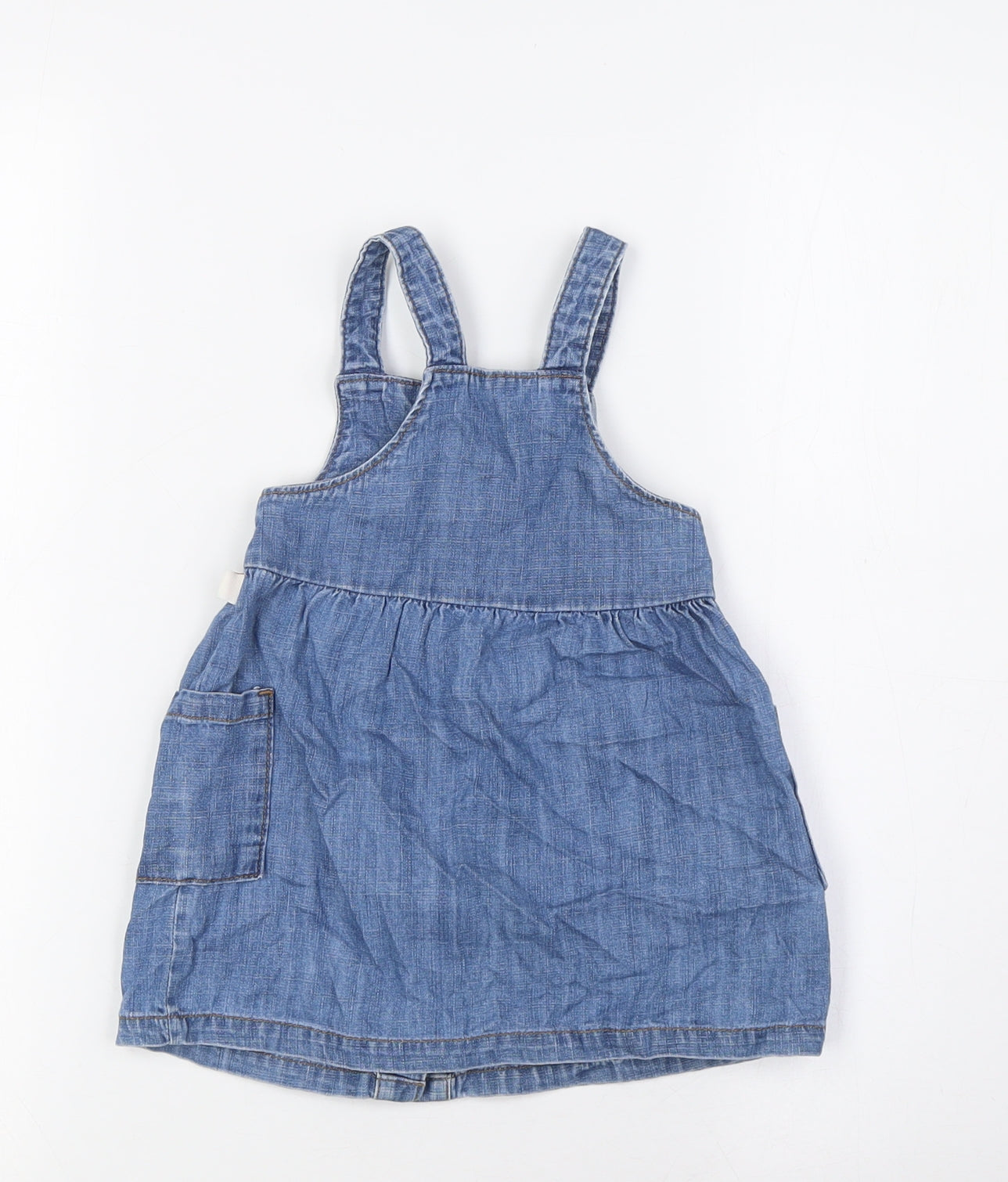 Marks and Spencer Girls Blue 100% Cotton A-Line Size 9-12 Months Square Neck Buckle - Winnie The Pooh