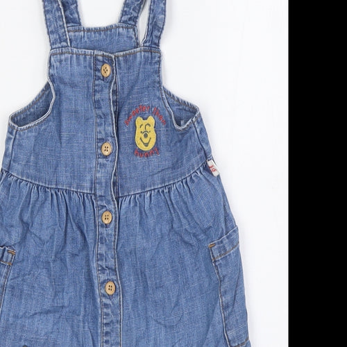 Marks and Spencer Girls Blue 100% Cotton A-Line Size 9-12 Months Square Neck Buckle - Winnie The Pooh