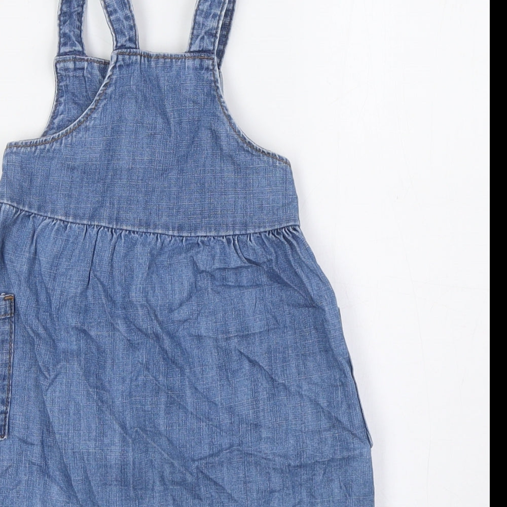 Marks and Spencer Girls Blue 100% Cotton A-Line Size 9-12 Months Square Neck Buckle - Winnie The Pooh