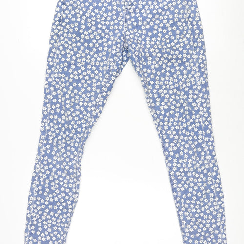 Topshop Womens Blue Floral Cotton Straight Jeans Size 26 in L30 in Regular Zip