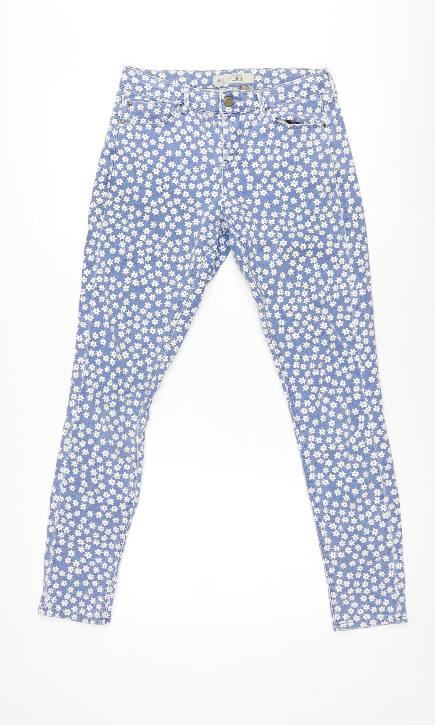 Topshop Womens Blue Floral Cotton Straight Jeans Size 26 in L30 in Regular Zip