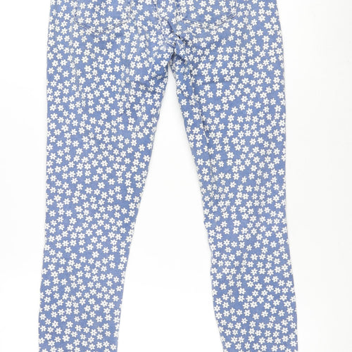 Topshop Womens Blue Floral Cotton Straight Jeans Size 26 in L30 in Regular Zip