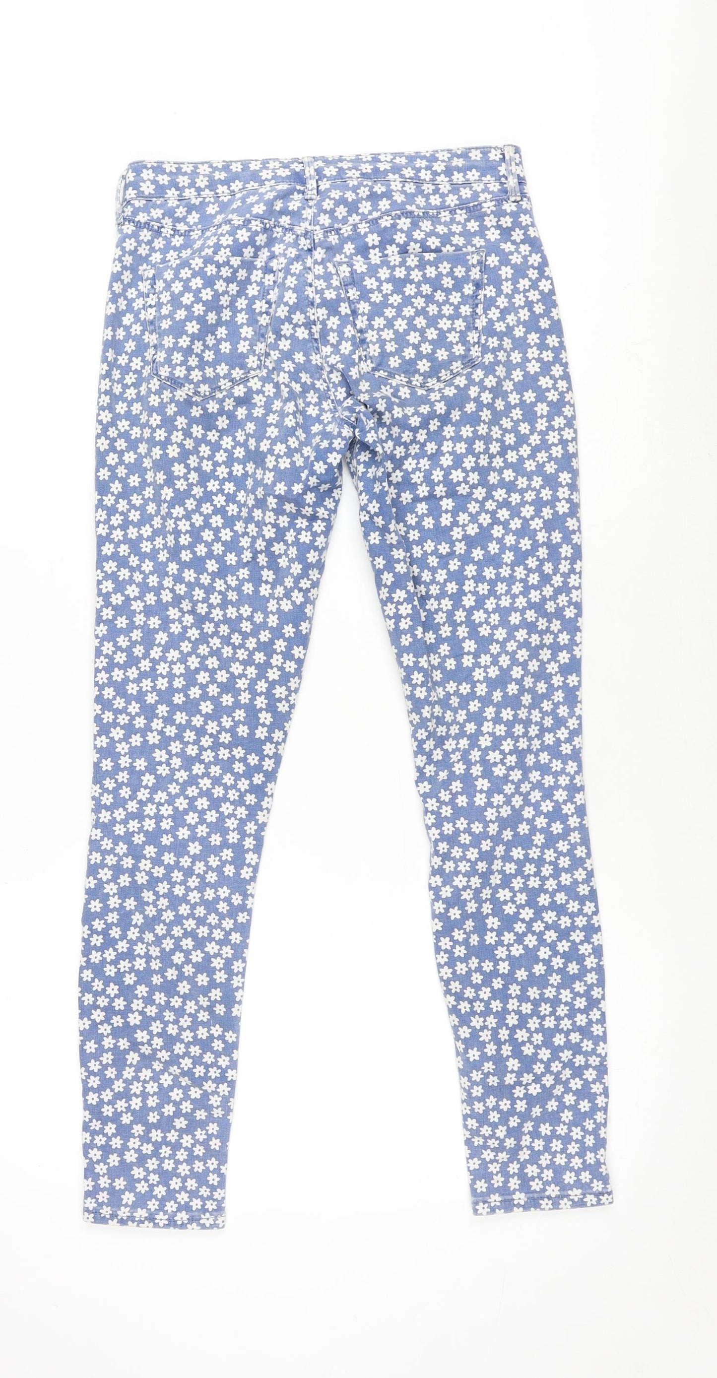 Topshop Womens Blue Floral Cotton Straight Jeans Size 26 in L30 in Regular Zip