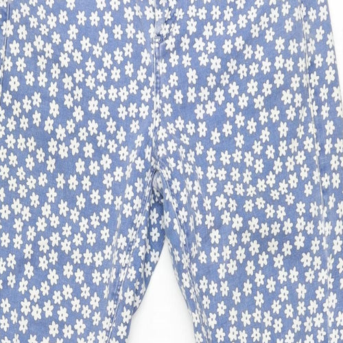 Topshop Womens Blue Floral Cotton Straight Jeans Size 26 in L30 in Regular Zip