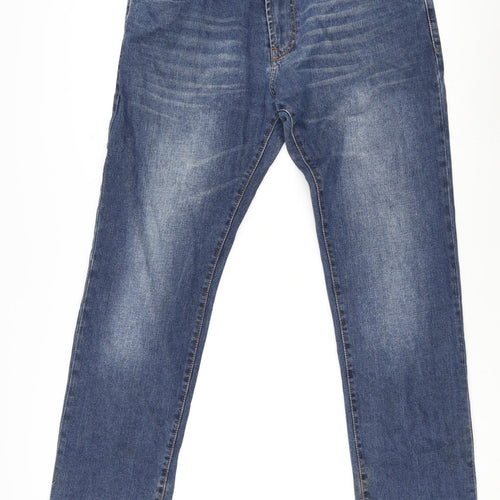 Zara Mens Blue Cotton Straight Jeans Size 46 in L30 in Regular Zip