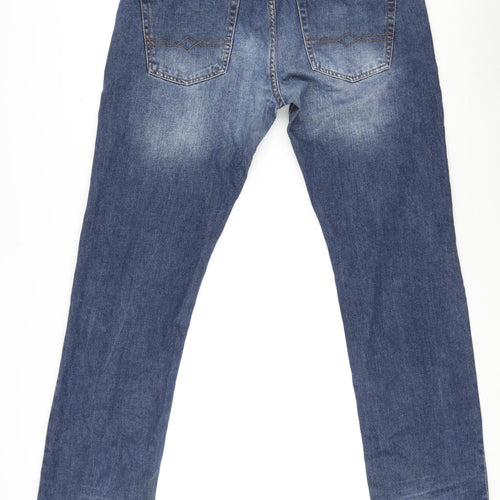 Zara Mens Blue Cotton Straight Jeans Size 46 in L30 in Regular Zip