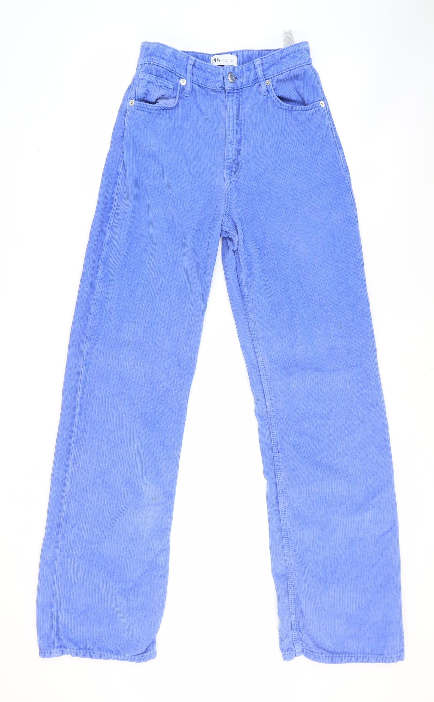 Zara Womens Blue Cotton Trousers Size 36 L32 in Regular Zip