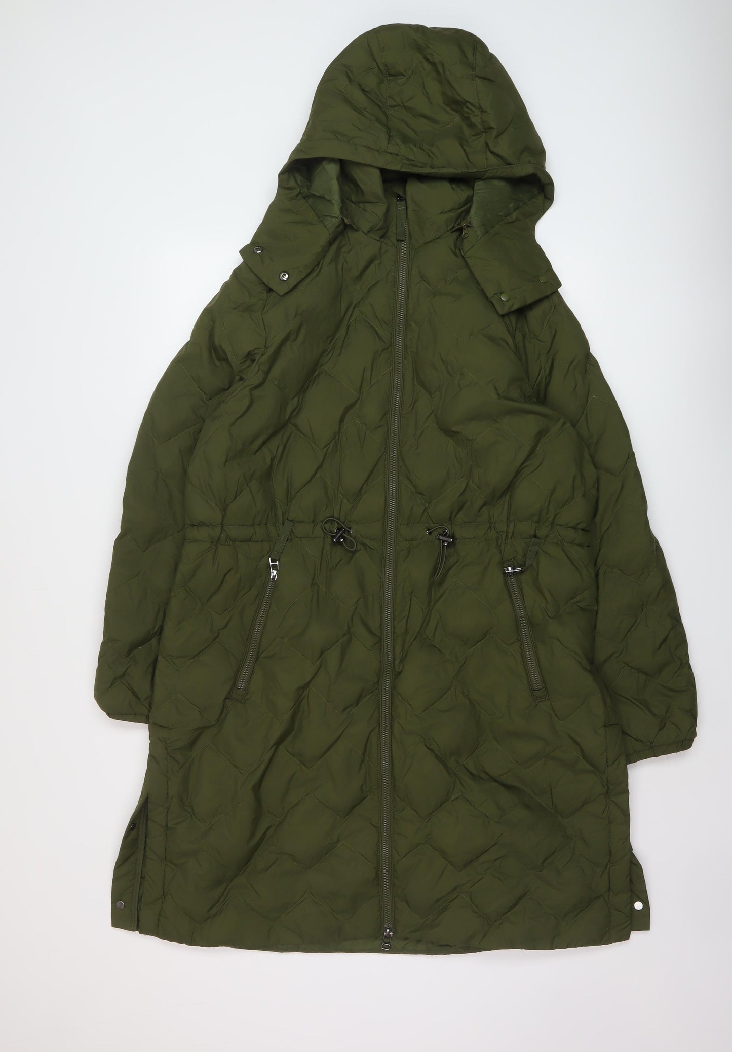 Marks and Spencer Womens Green Parka Coat Size 16 Zip