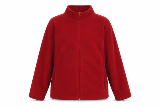 Front view of EWM women’s red jacket, size UK 14, zip