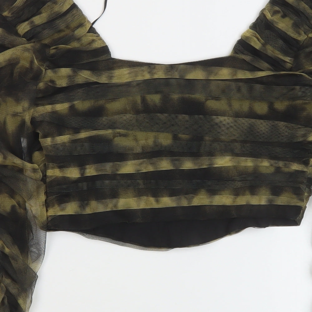 Zara Womens Brown Polyester Cropped Blouse Size S V-Neck