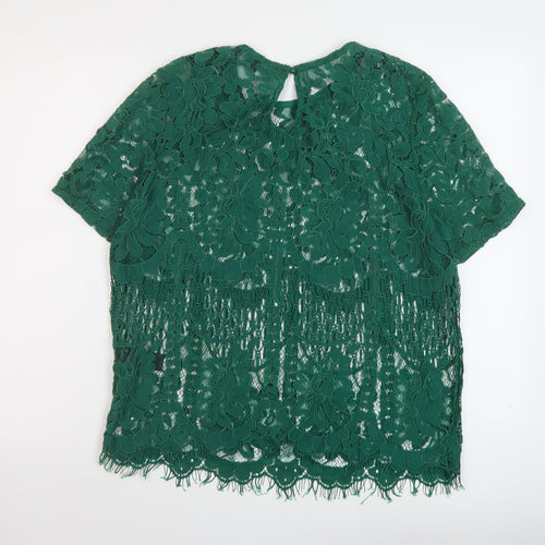 NEXT Womens Green Viscose Basic Blouse Size 16 Round Neck