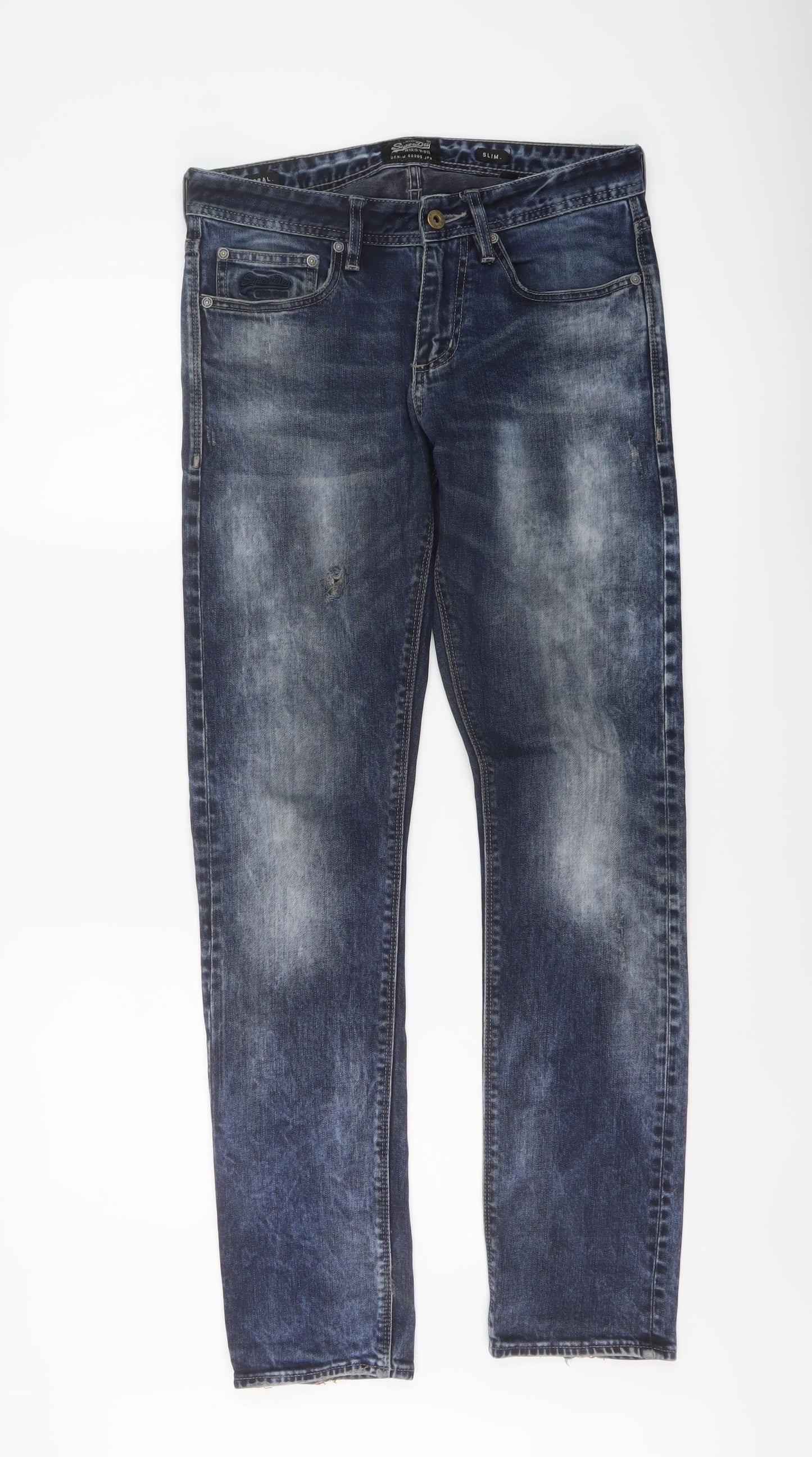 Superdry Mens Blue Cotton Straight Jeans Size 30 in L32 in Slim Button - Vintage