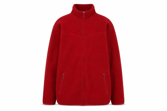 Front view of EWM women’s red jacket, size UK 14, zip