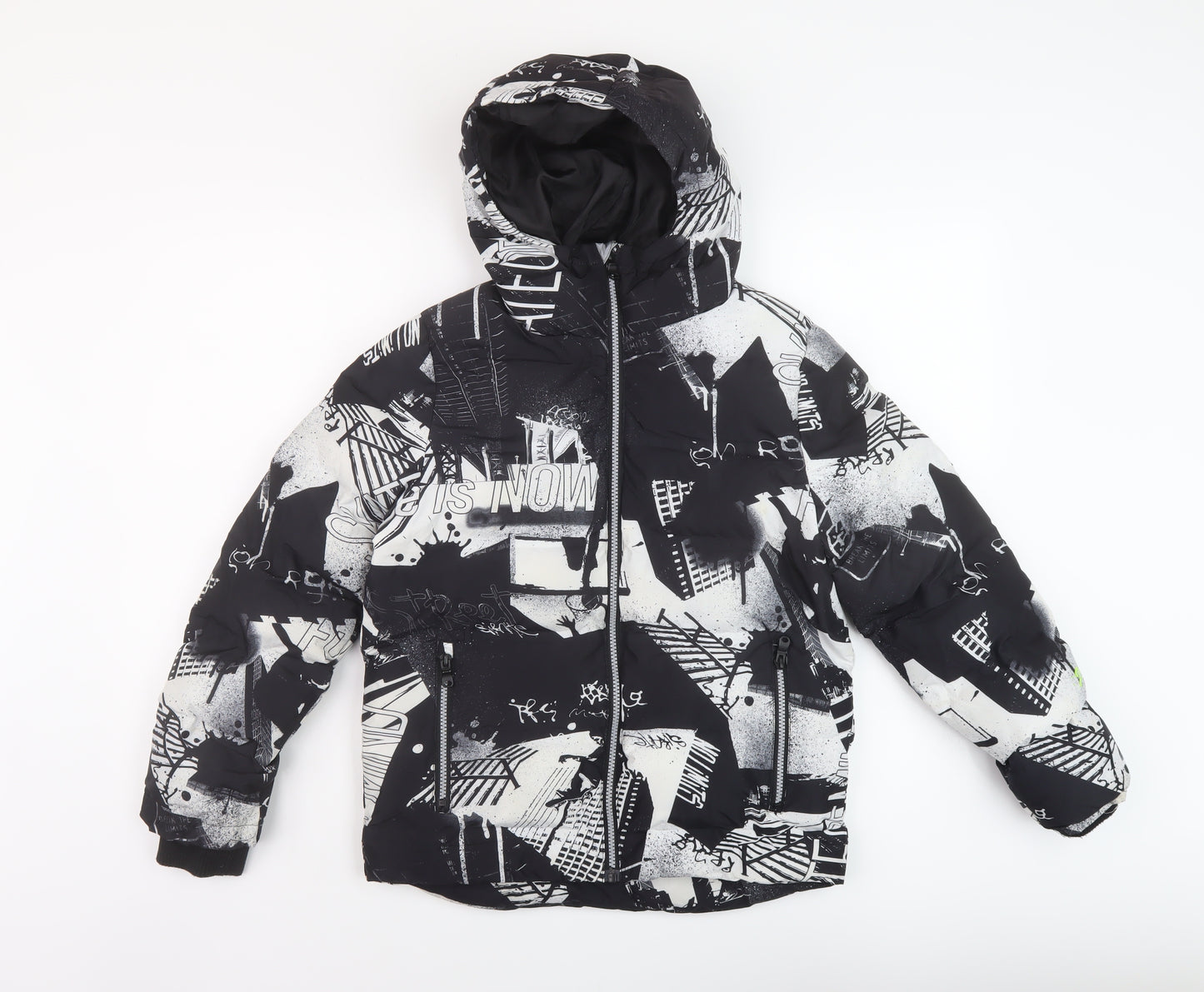 NEXT Boys Black Geometric Puffer Jacket Jacket Size 10 Years Zip