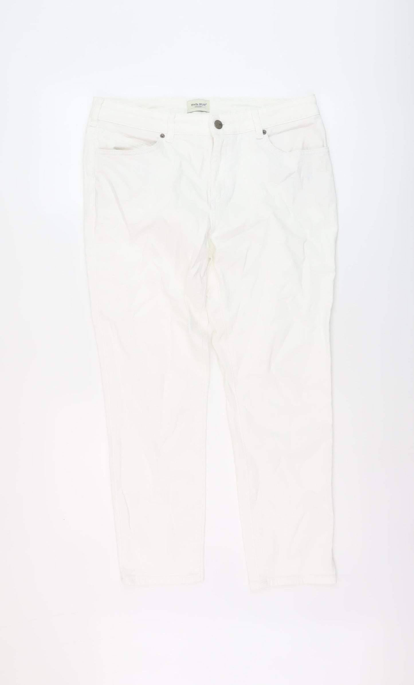White Stuff Womens White Cotton Straight Jeans Size 12 L25 in Regular Button
