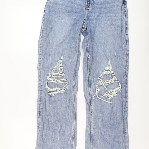 H&M Womens Blue Cotton Boyfriend Jeans Size 8 L31 in Regular Button