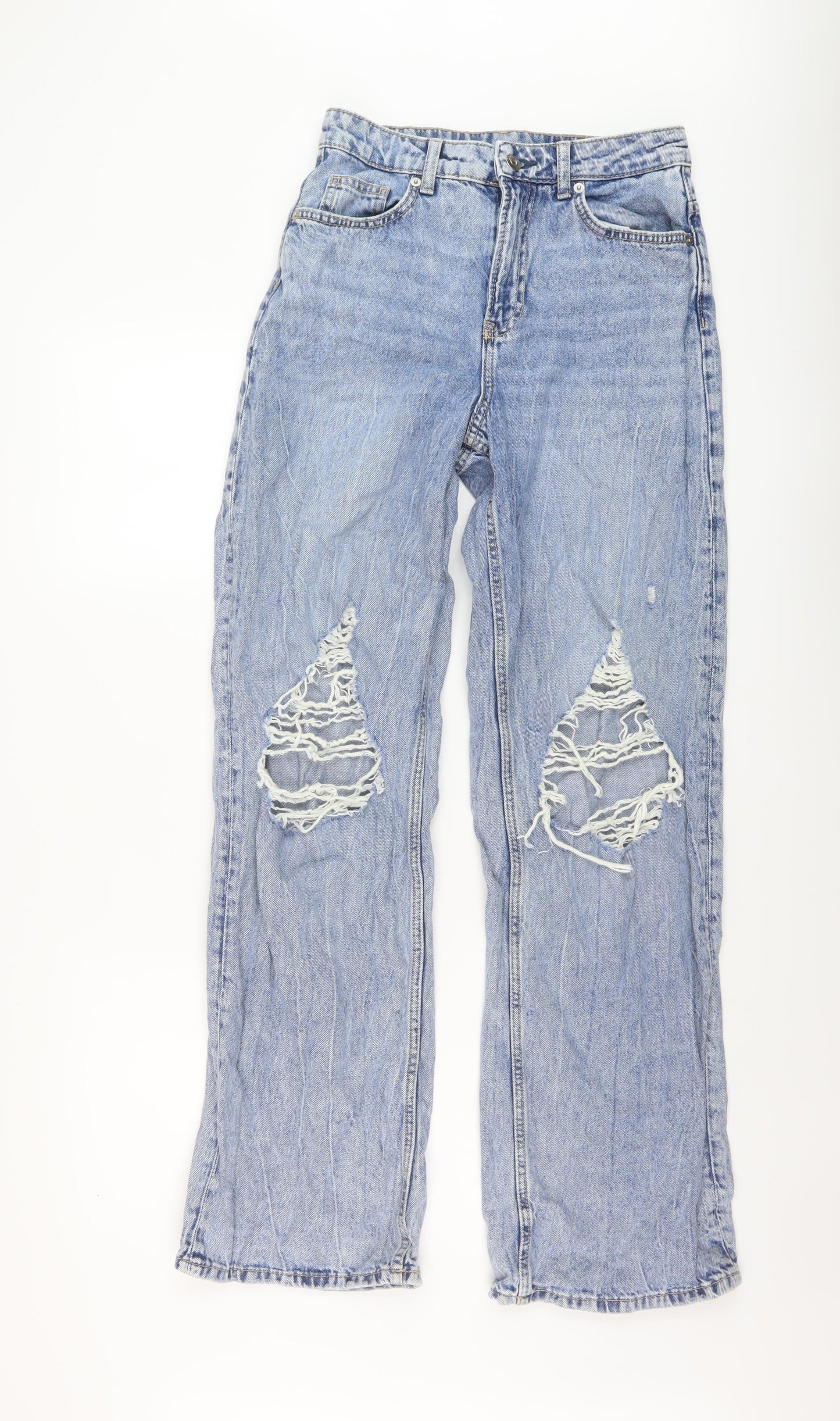 H&M Womens Blue Cotton Boyfriend Jeans Size 8 L31 in Regular Button