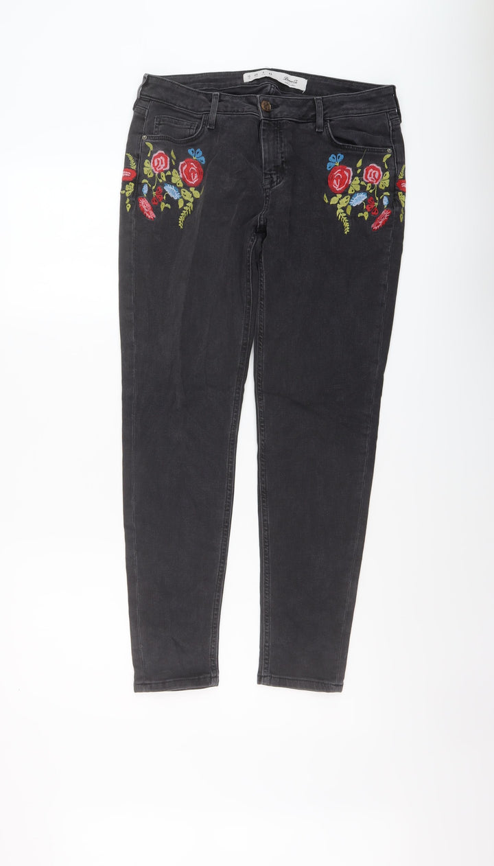 Denim & Co. Womens Grey Cotton Skinny Jeans Size 12 L27 in Regular Button