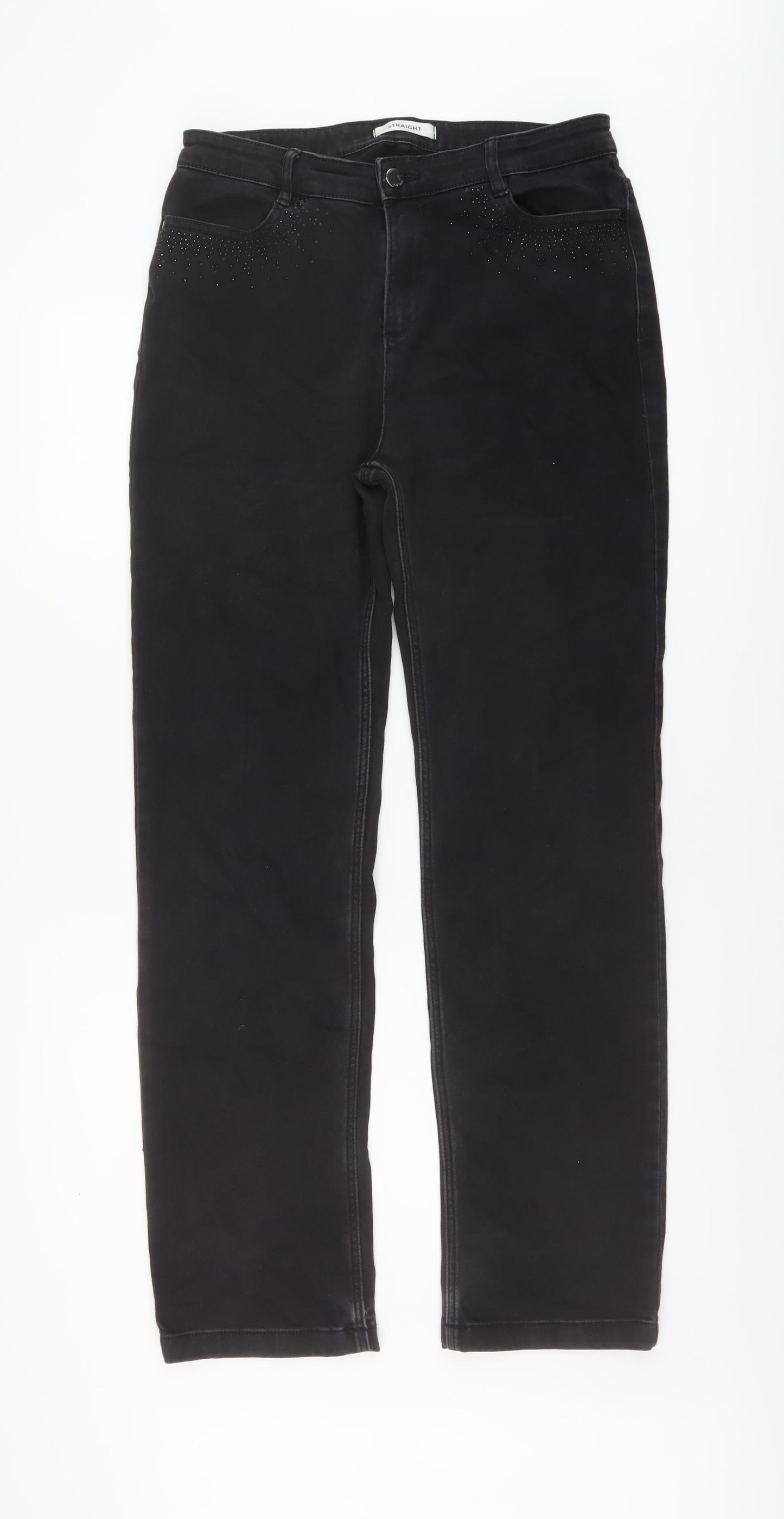 Marks and Spencer Womens Black Cotton Straight Jeans Size 14 L31 in Regular Button