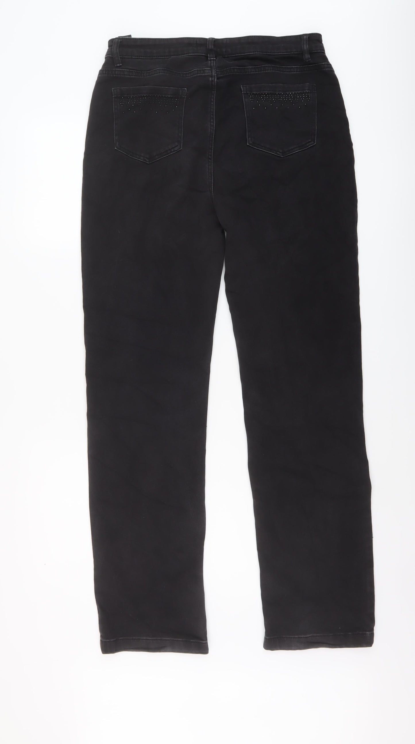 Marks and Spencer Womens Black Cotton Straight Jeans Size 14 L31 in Regular Button