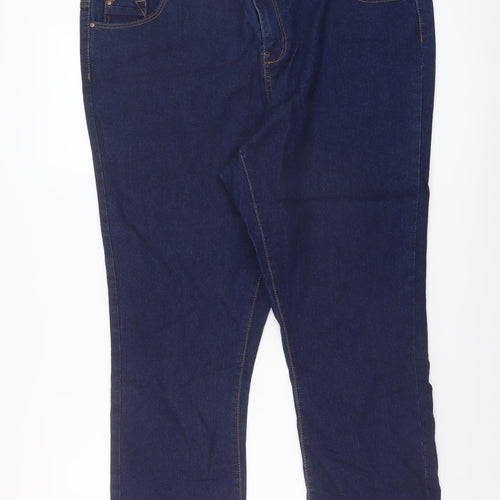 Georfge Womens Blue Cotton Straight Jeans Size 20 L25 in Regular Button