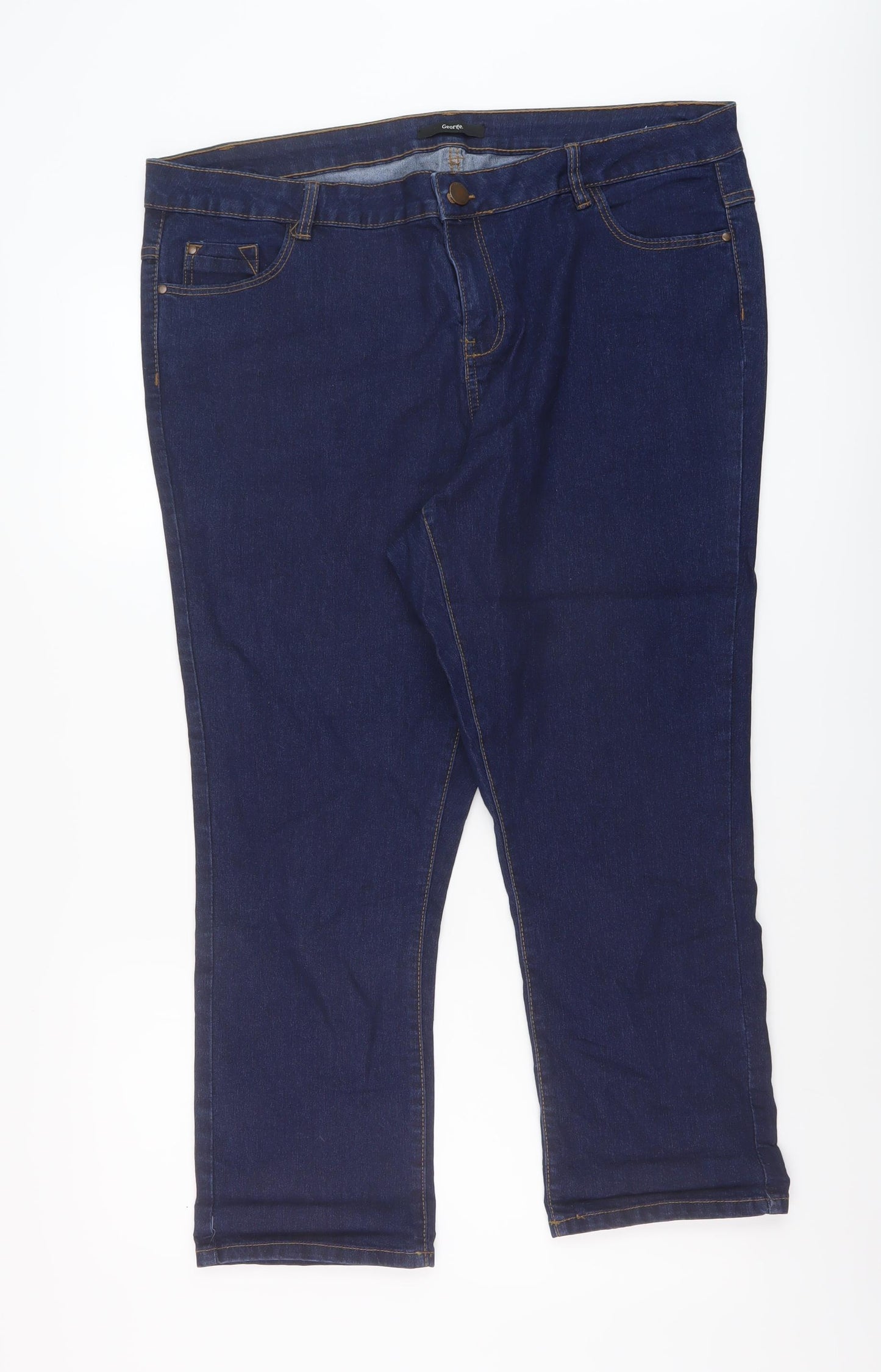 Georfge Womens Blue Cotton Straight Jeans Size 20 L25 in Regular Button
