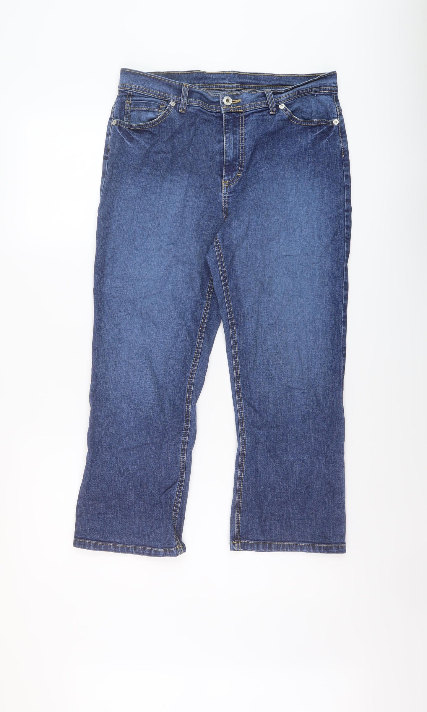 Marks and Spencer Womens Blue Cotton Capri Jeans Size 12 L22 in Regular Button