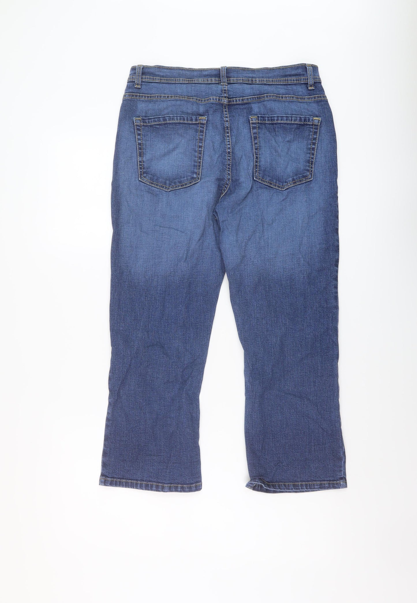 Marks and Spencer Womens Blue Cotton Capri Jeans Size 12 L22 in Regular Button