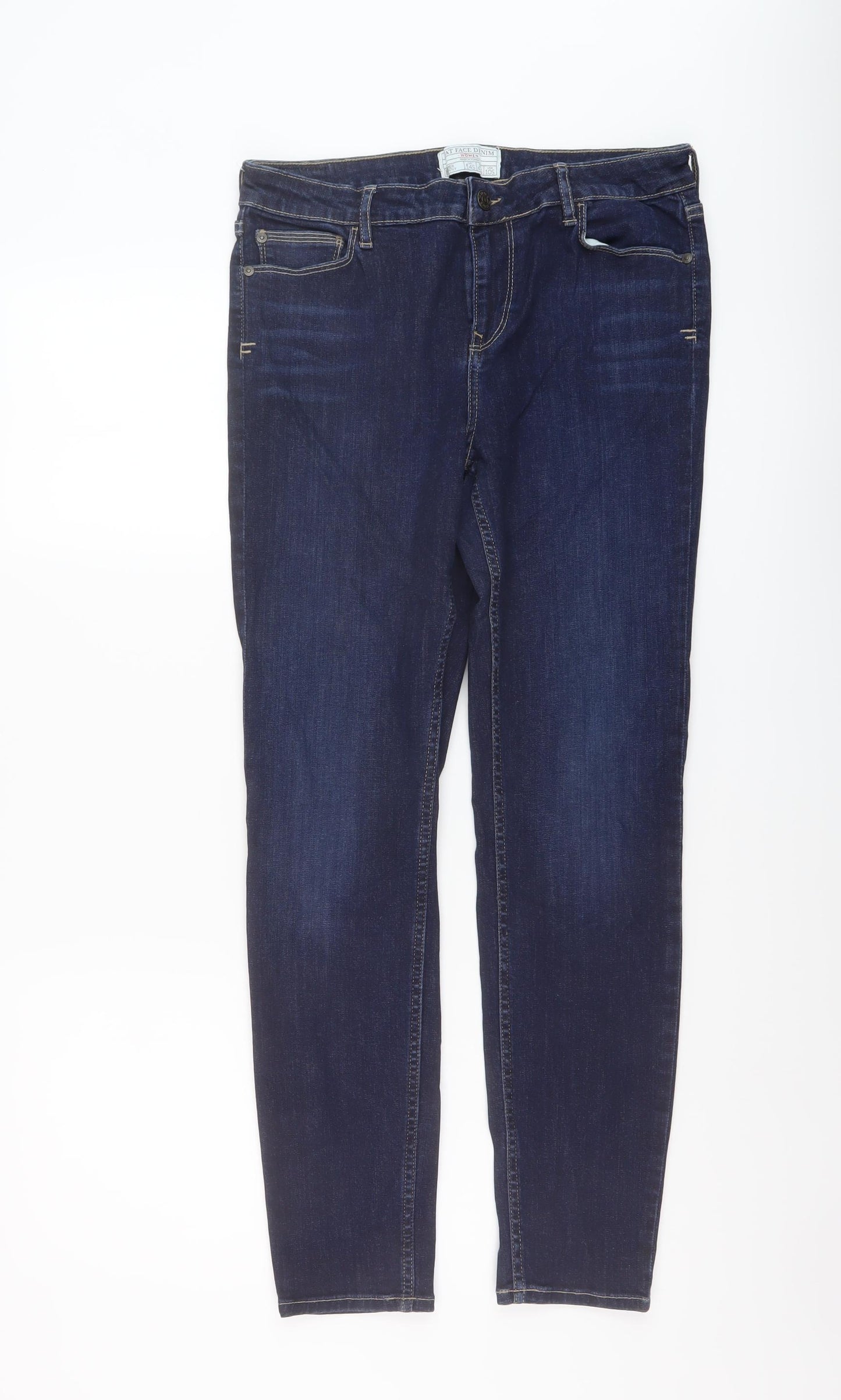 Fat Face Womens Blue Cotton Straight Jeans Size 14 L28 in Regular Button