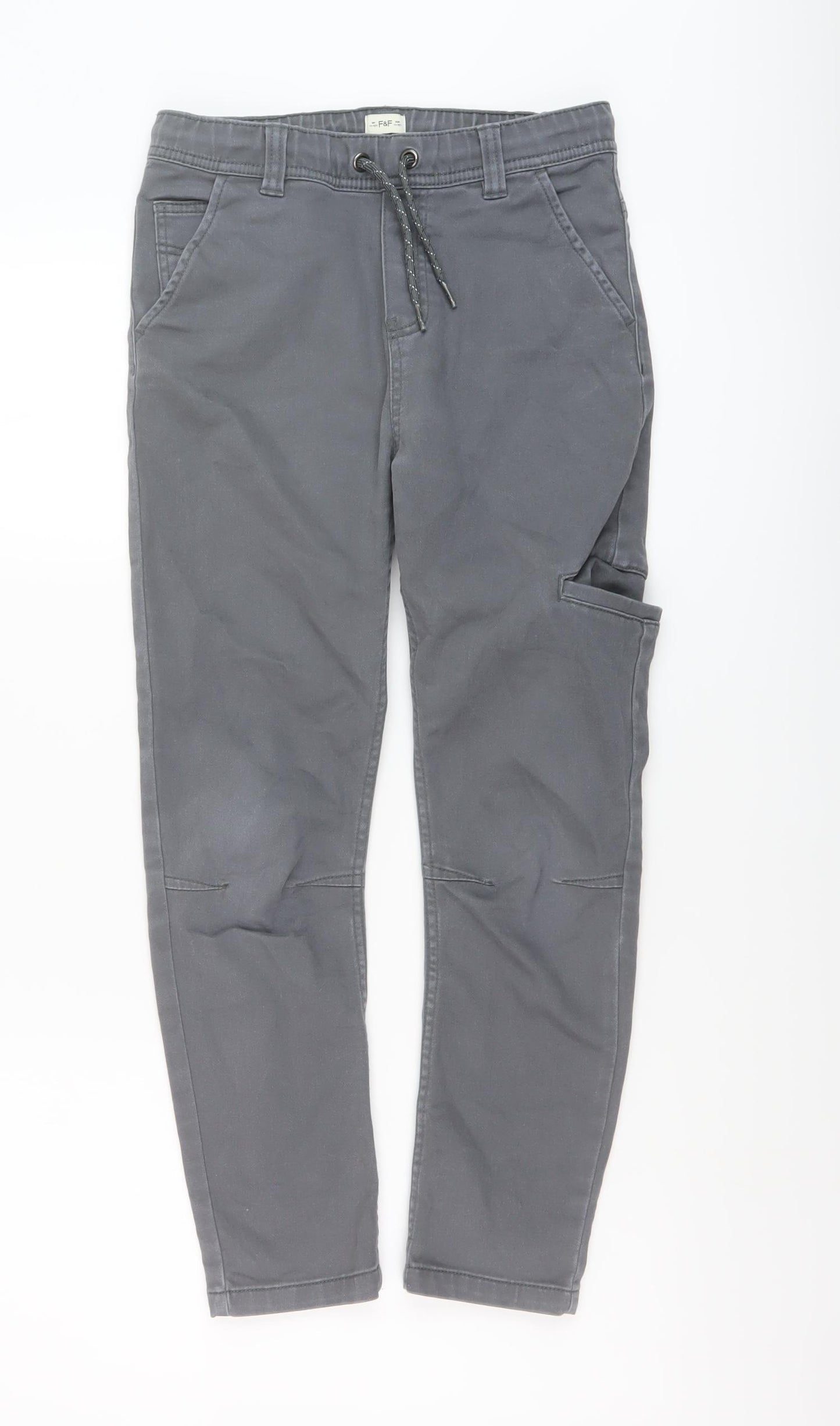 F&F Boys Grey Cotton Straight Jeans Size 11-12 Years Regular Drawstring
