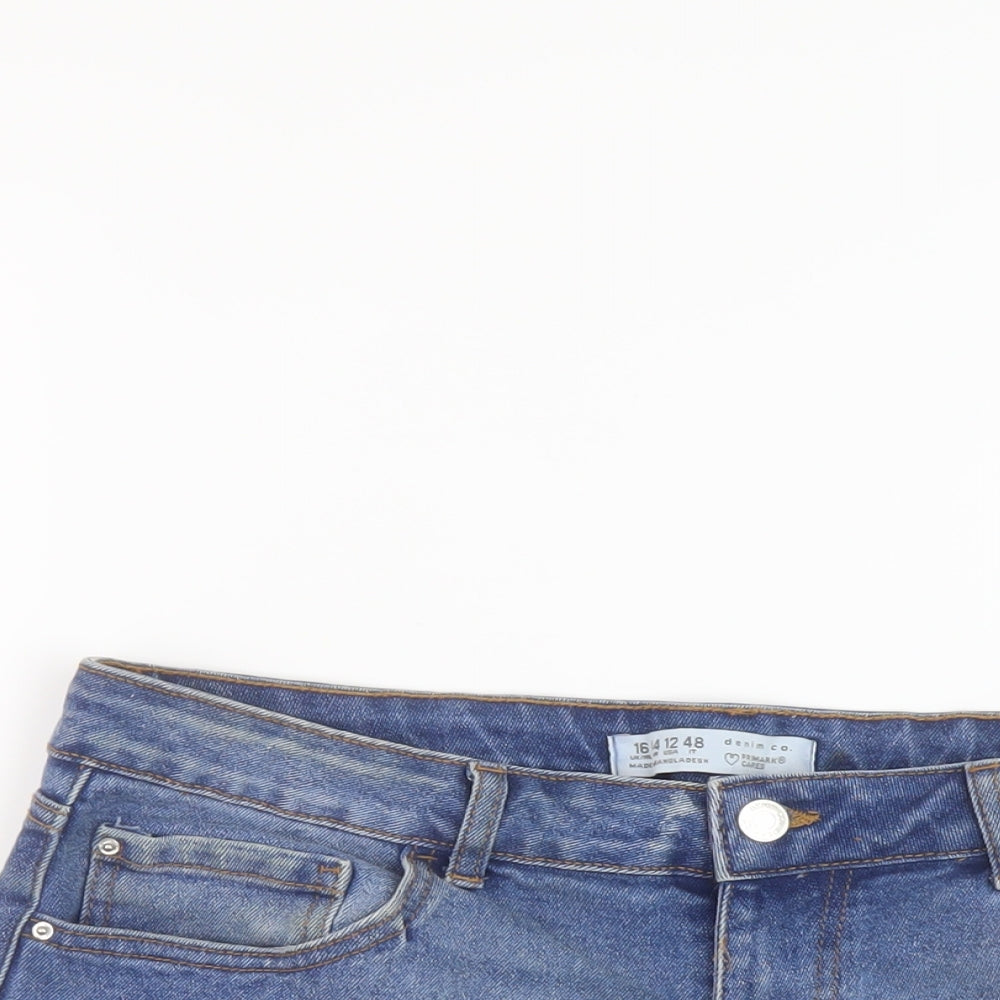 Denim & Co. Womens Blue Cotton Hot Pants Shorts Size 16 L3 in Regular Button