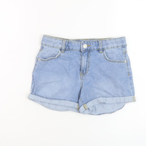 Denim & Co. Girls Blue Cotton Hot Pants Shorts Size 10-11 Years Regular Zip