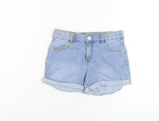 Denim & Co. Girls Blue Cotton Hot Pants Shorts Size 10-11 Years Regular Zip