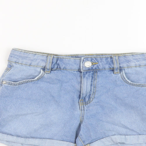 Denim & Co. Girls Blue Cotton Hot Pants Shorts Size 10-11 Years Regular Zip