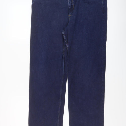 Marks and Spencer Womens Blue Cotton Straight Jeans Size 18 L29 in Regular Button