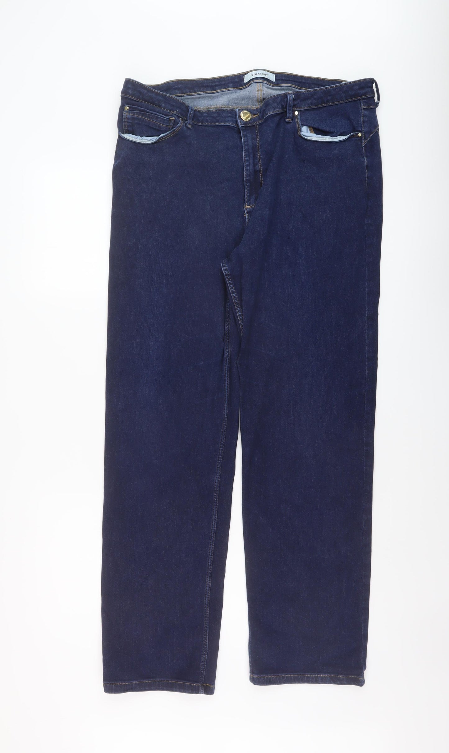 Marks and Spencer Womens Blue Cotton Straight Jeans Size 18 L29 in Regular Button