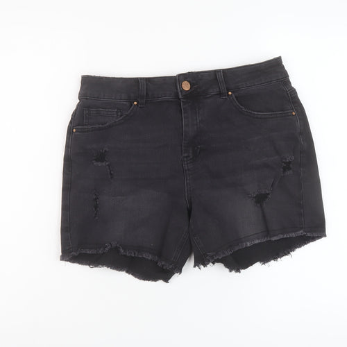Simply Be Womens Black Cotton Mom Shorts Size 12 L5 in Regular Button