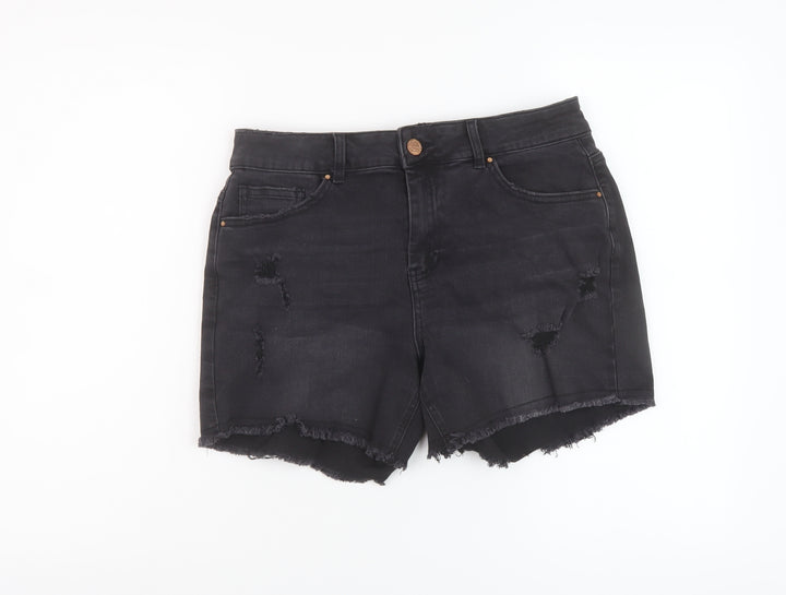 Simply Be Womens Black Cotton Mom Shorts Size 12 L5 in Regular Button