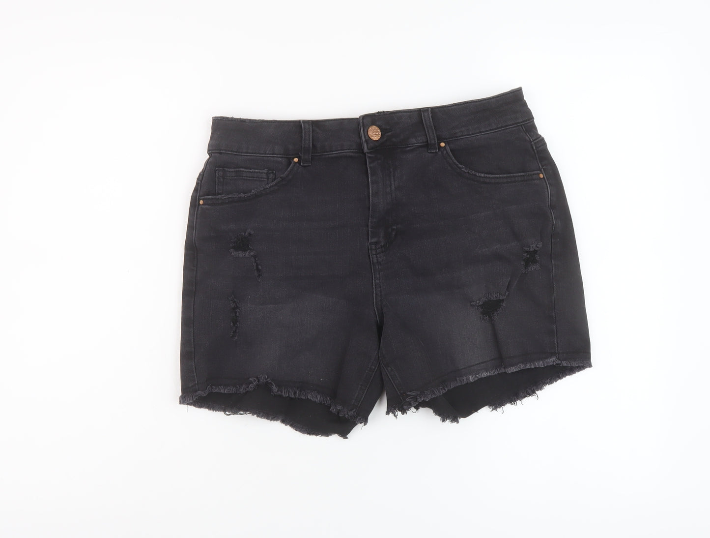 Simply Be Womens Black Cotton Mom Shorts Size 12 L5 in Regular Button