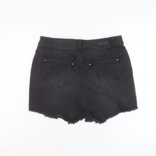 Simply Be Womens Black Cotton Mom Shorts Size 12 L5 in Regular Button
