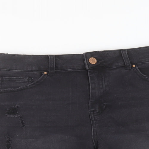 Simply Be Womens Black Cotton Mom Shorts Size 12 L5 in Regular Button