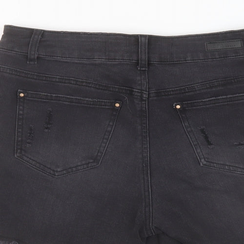 Simply Be Womens Black Cotton Mom Shorts Size 12 L5 in Regular Button