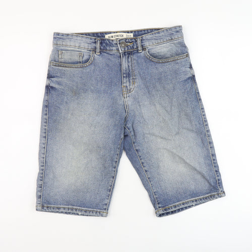 New Look Mens Blue Cotton Bermuda Shorts Size 32 in L12 in Regular Button