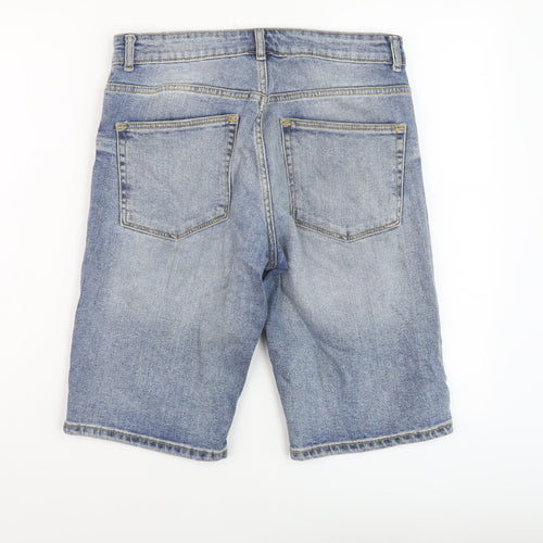 New Look Mens Blue Cotton Bermuda Shorts Size 32 in L12 in Regular Button