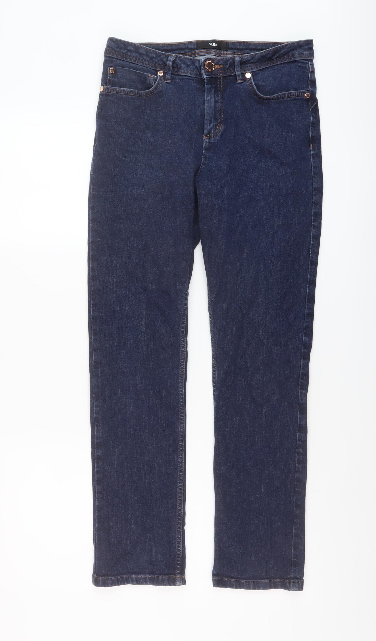 Marks and Spencer Womens Blue Cotton Straight Jeans Size 10 L27 in Regular Button