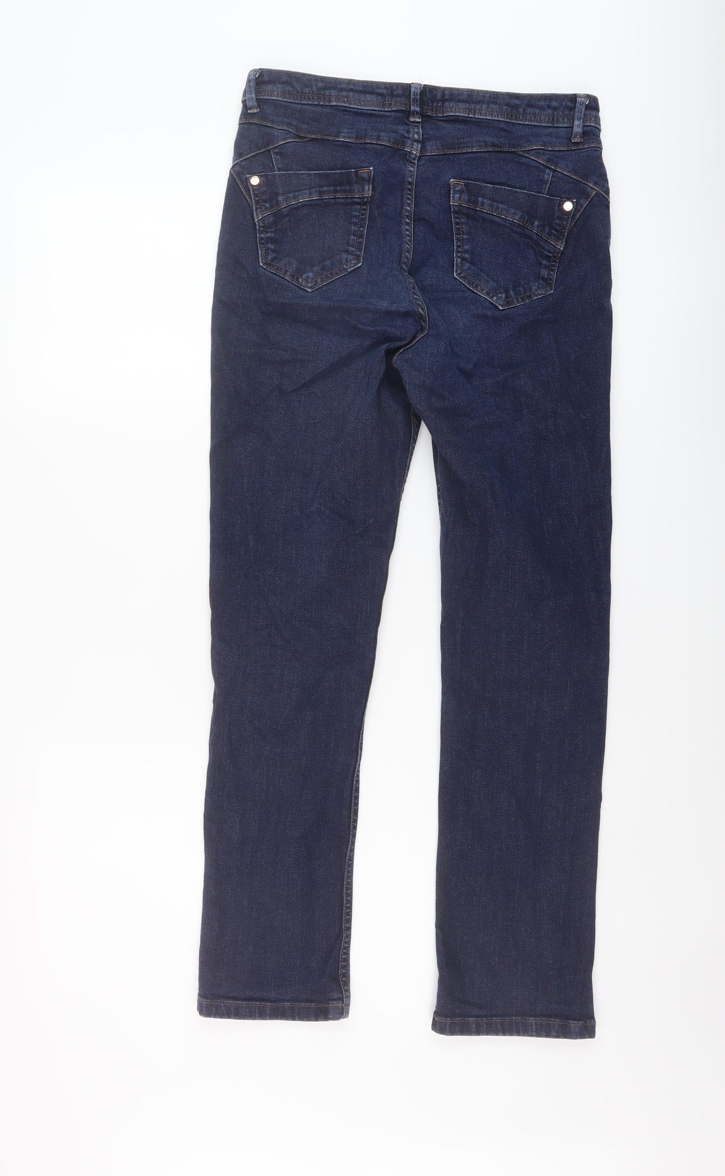 Marks and Spencer Womens Blue Cotton Straight Jeans Size 10 L27 in Regular Button
