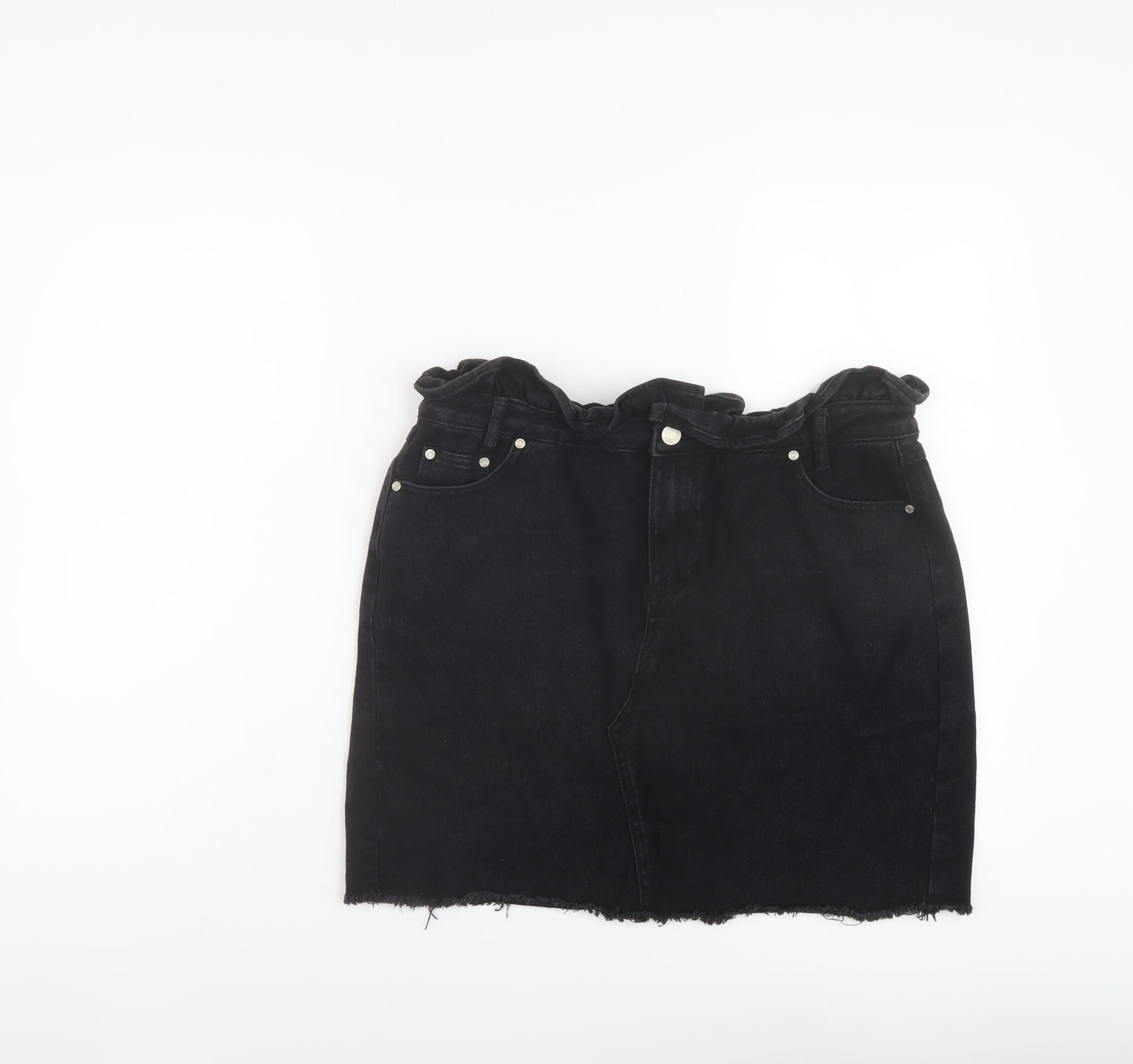 Missguided Womens Black Cotton A-Line Skirt Size 14 Button