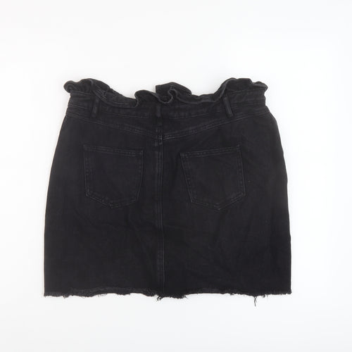 Missguided Womens Black Cotton A-Line Skirt Size 14 Button