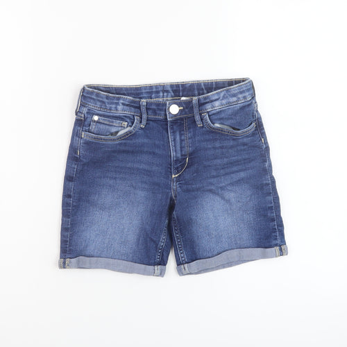 H&M Girls Blue Cotton Bermuda Shorts Size 8-9 Years Regular Zip